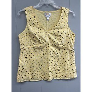 Talbots‎ Petites Stretch Yellow V-Neck Top Dots S Small